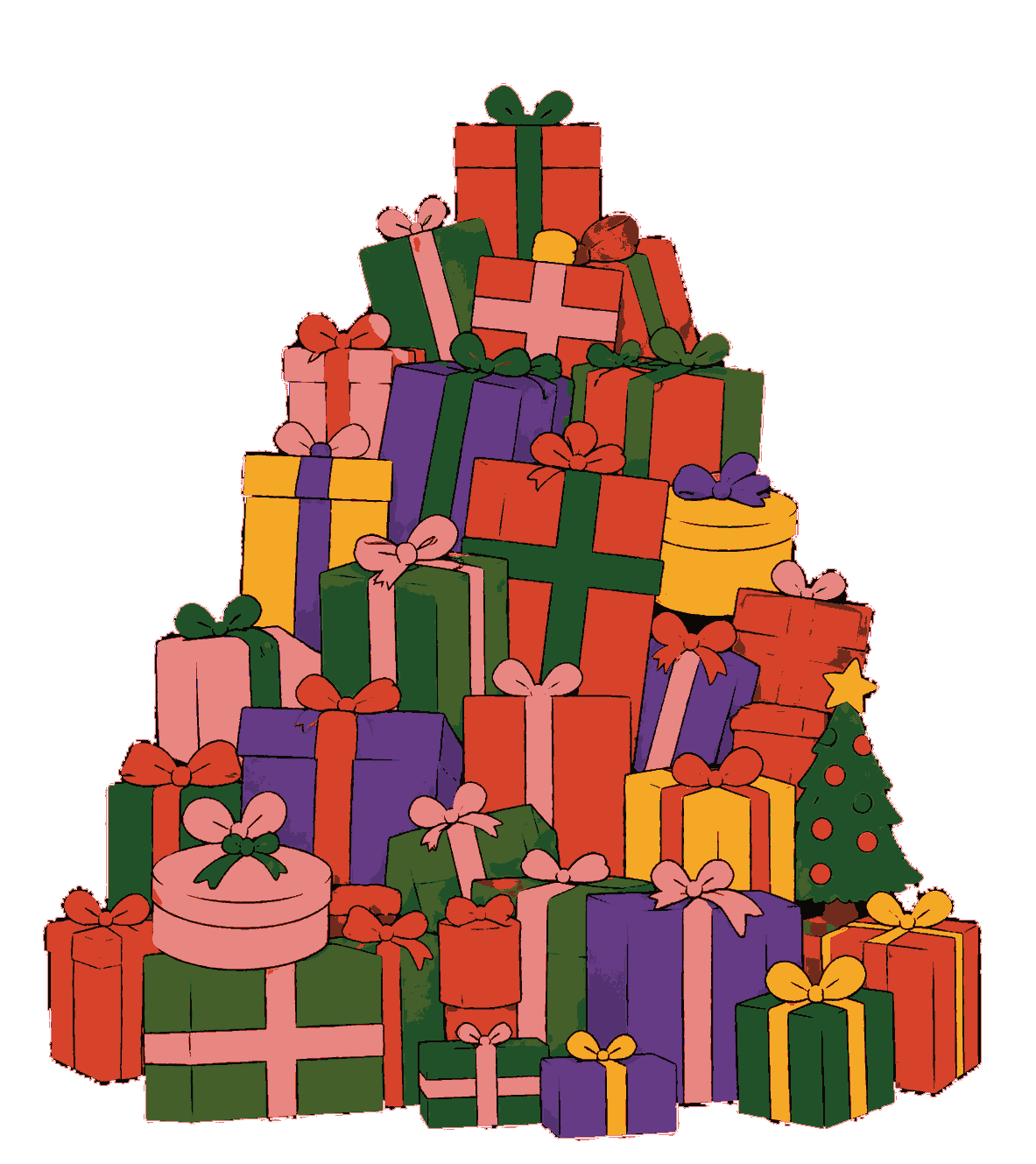 Grande montagne de cadeaux de Noël illustrés